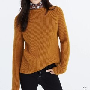 Madewell Northfield Mockneck Golden Mustard Yellow Wool Blend Knit Sweater